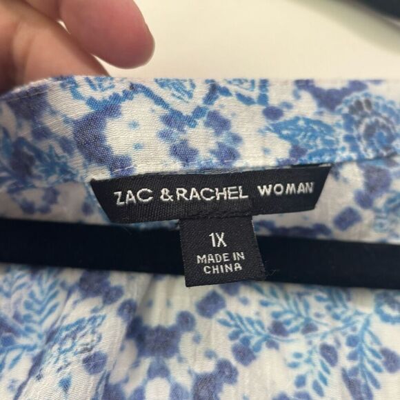 Zac & Rachel Blue Floral Open Front Lightweight Kimono Shawl 1X - Picture 2 of 4